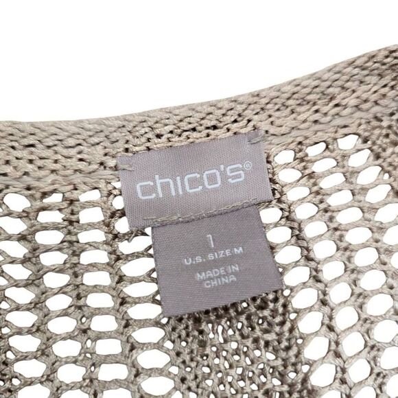 Chico's Sweater Womens Medium Beige Knit Fringed 100% Rayon Drape Front Cardigan - Picture 6 of 8